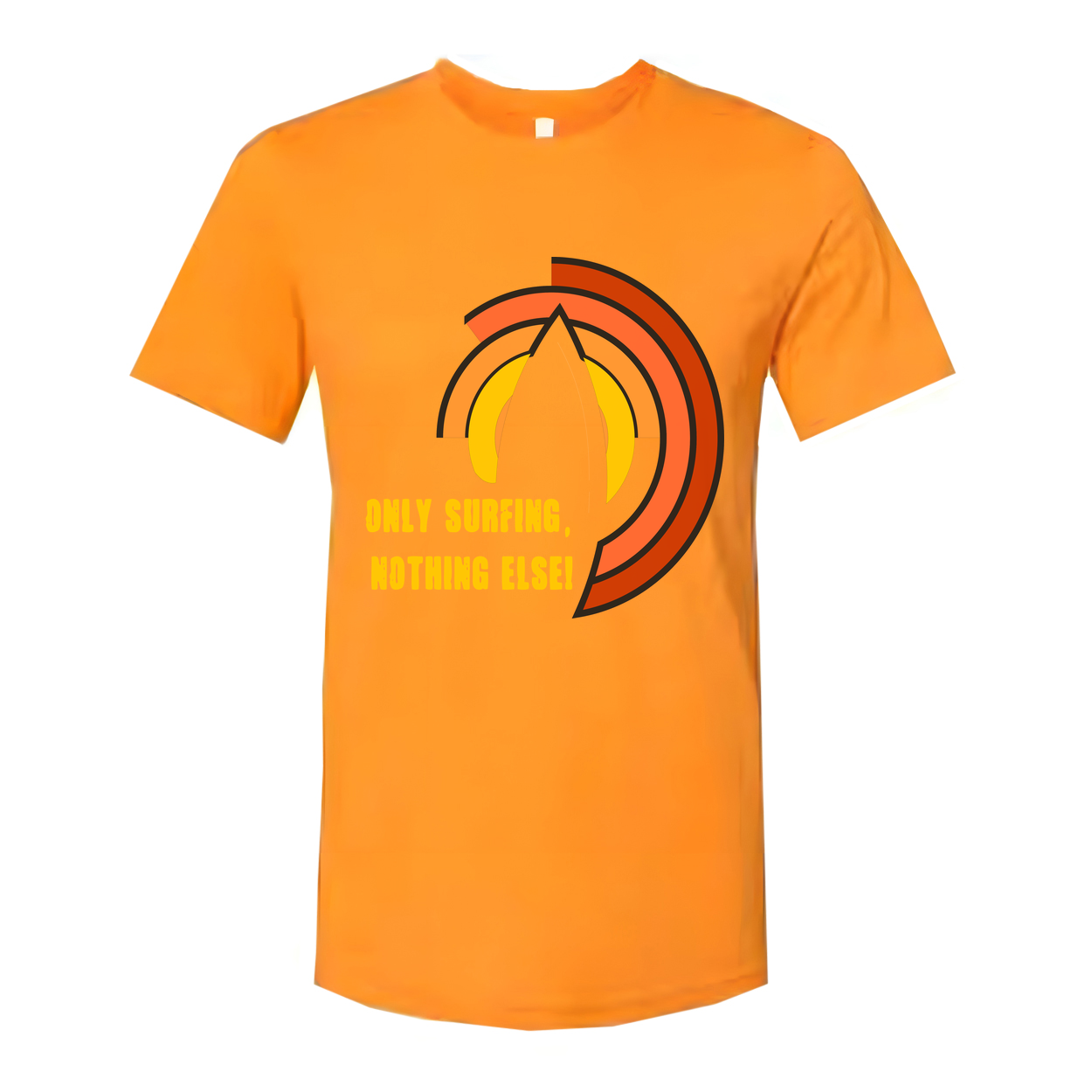 Unisex Surfing Graphic Tee With Sunset Arc Design And Positive Message For Beach Hangouts