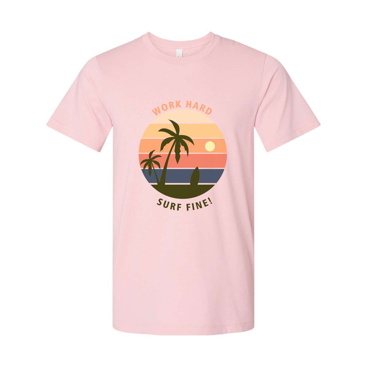 Unisex Surf Sunset Graphic T Shirt With Palm Trees And Ocean Horizon Design Artwork