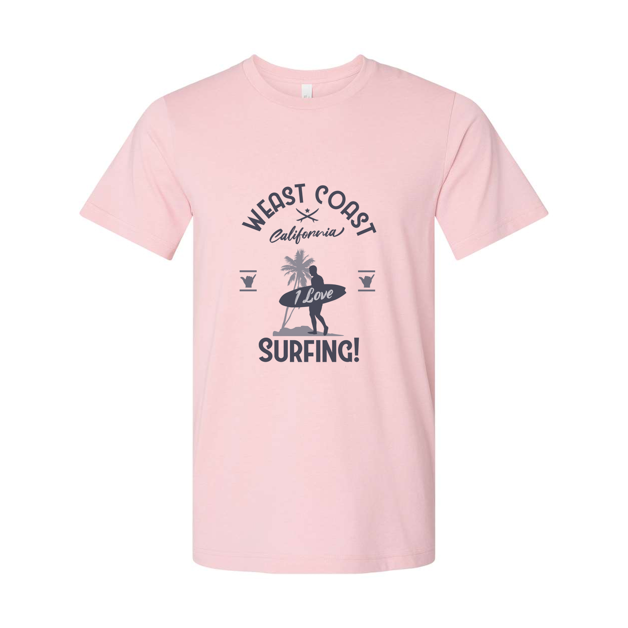 West Coast California Surfing Unisex T Shirt With Surfer And Palm Tree Graphic Print