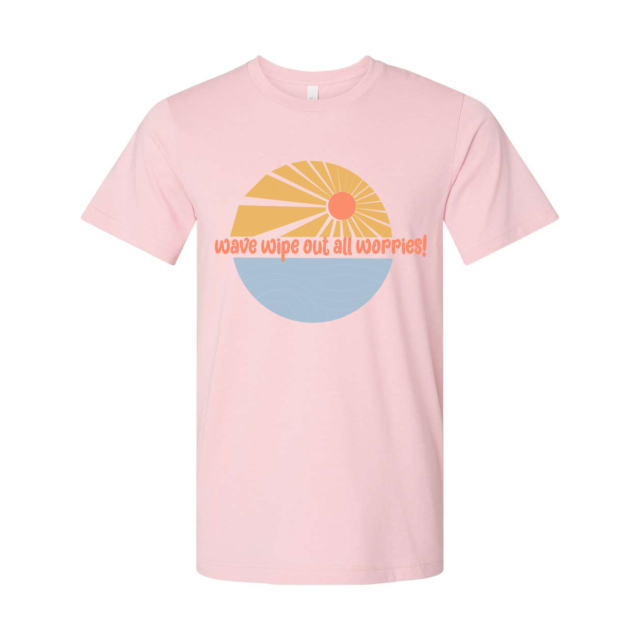 Unisex Surfing Graphic Tee With Sunrise Wave Design And Wipe Out All Worries Print For Casual Everyday Wear