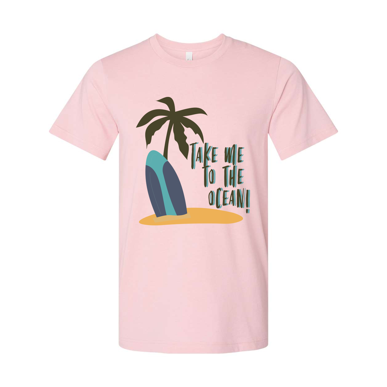 Take Me To The Ocean Surfboard Palm Tree Graphic Unisex Short Sleeve Tee For Beach Lovers