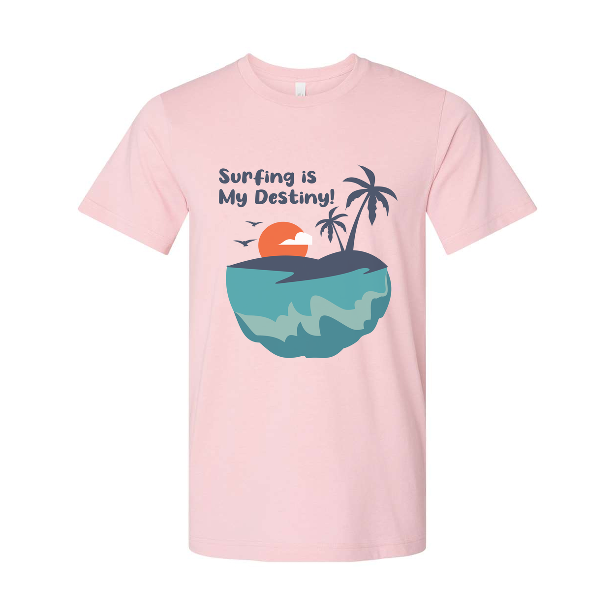 Surfing Is My Destiny Graphic Tee For Unisex Short Sleeve Island Sunset Beach Scene