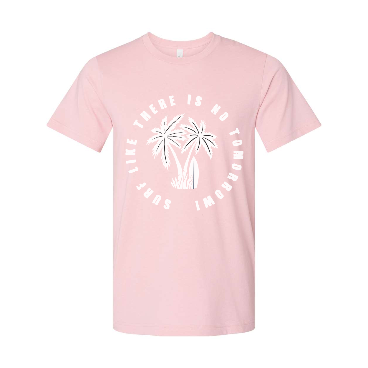 Unisex Surfing Tee With Palm Trees Circular Graphic And Motivational Phrase For Beach Life