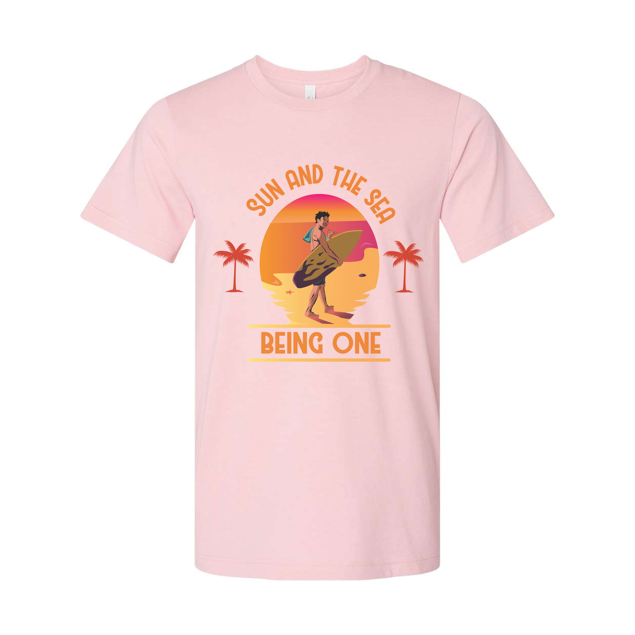 Unisex Surfing Graphic Tee With Sunset Beach Scene And Palm Trees For Beach Lovers