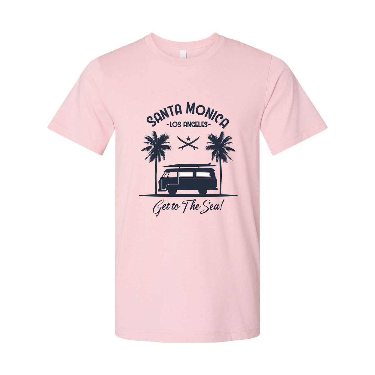 Santa Monica Los Angeles Surfing Graphic Unisex Tee Get To The Sea Design With Palm Trees