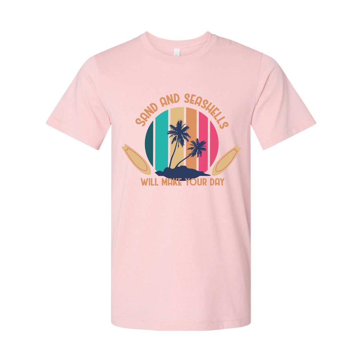 Sand And Seashells Will Make Your Day Palm Trees Beach Graphic Tee For Summer Casual