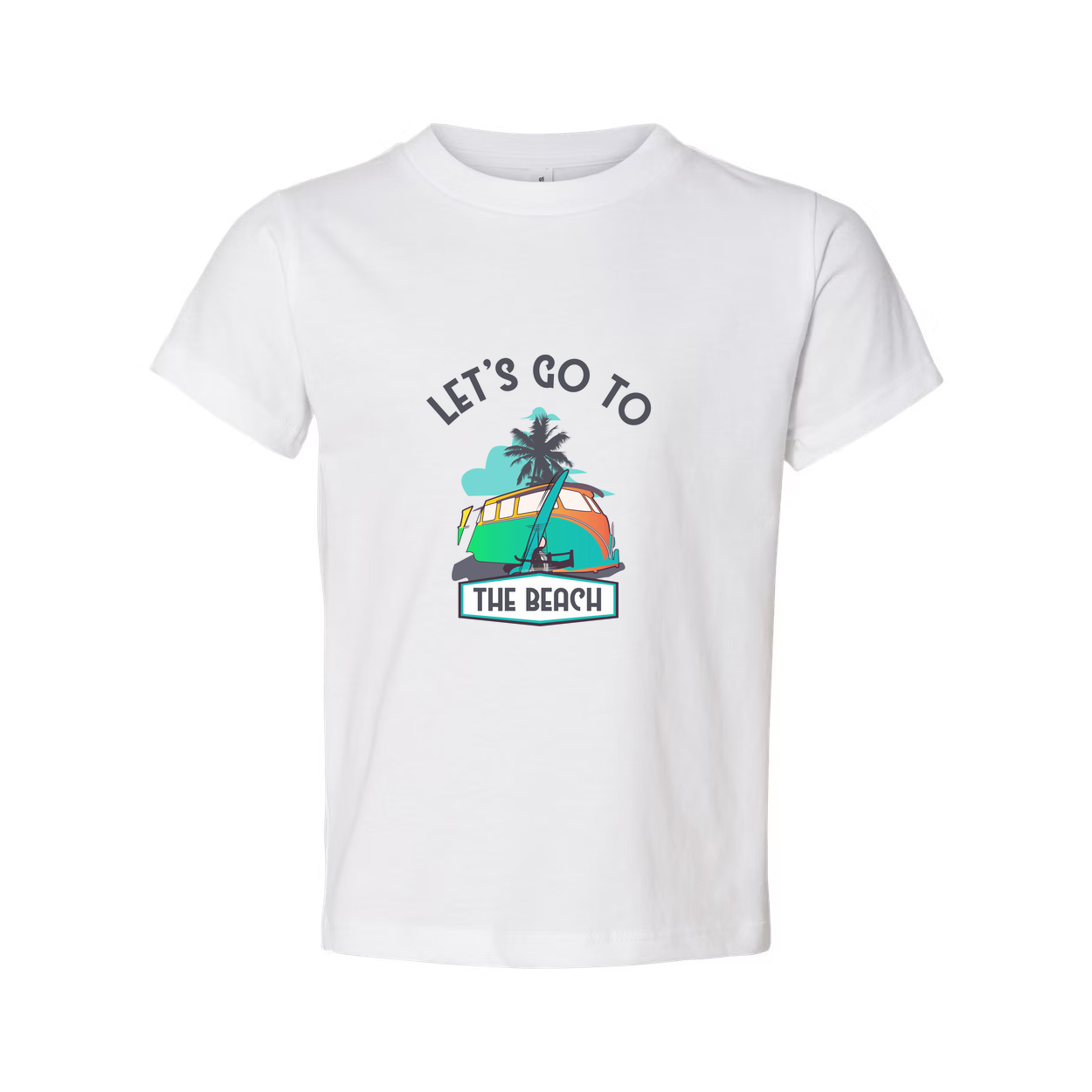 Let's Go To The Beach Surfing Graphic Tee With Palm Tree Sunset And Surfboard Artwork For Unisex