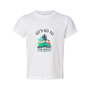 Let's Go To The Beach Surfing Graphic Tee With Palm Tree Sunset And Surfboard Artwork For Unisex