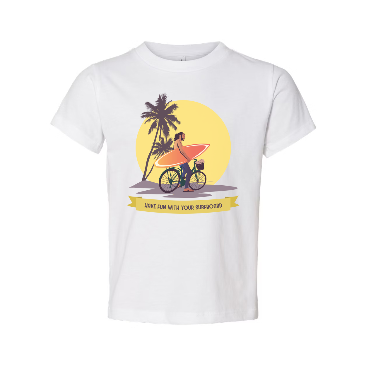 Unisex Surfing Graphic T Shirt With Palm Trees Sunset And Surfboard Illustration