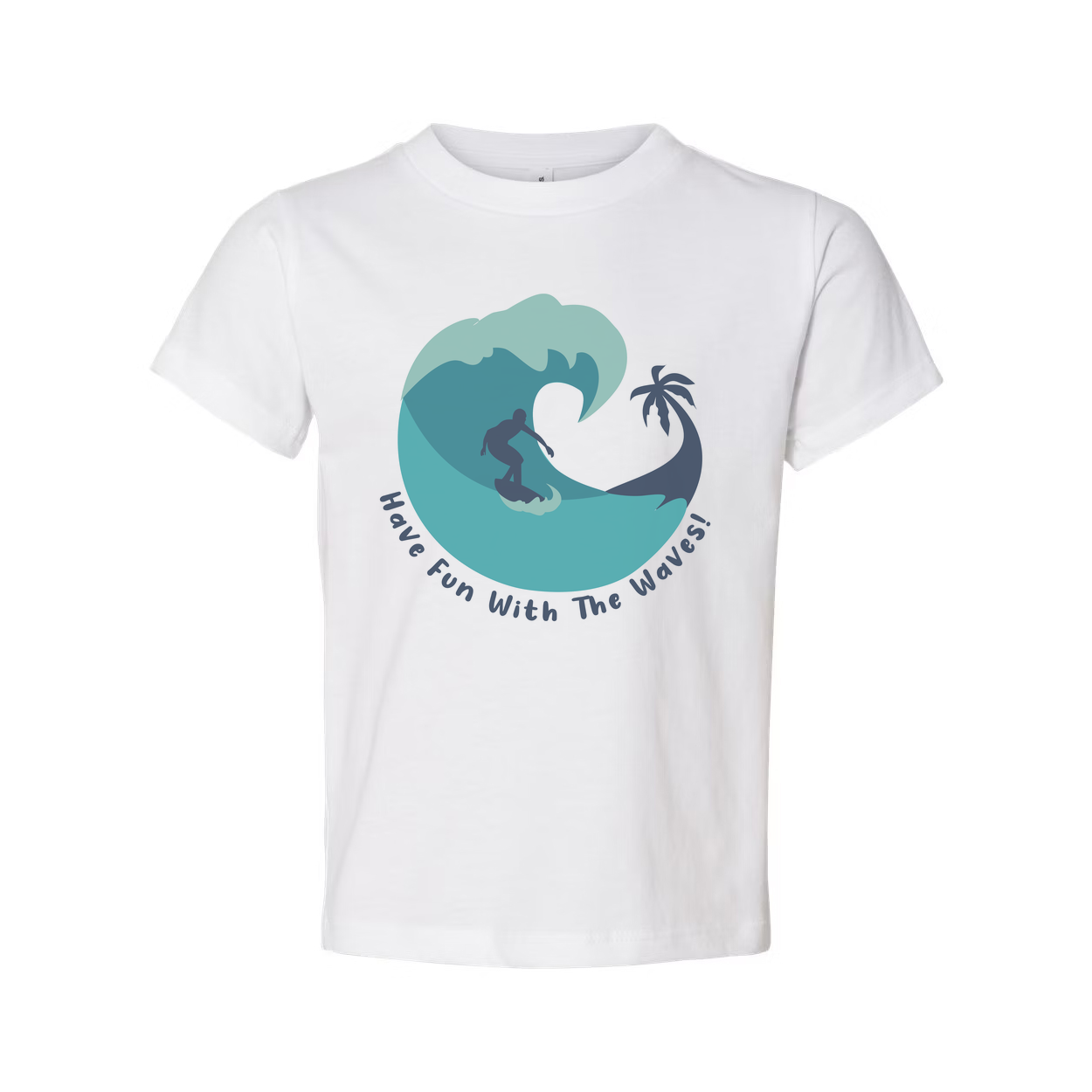 Unisex Surfing T Shirt With Wave Graphic And Palm Tree Silhouette Have Fun With The Waves