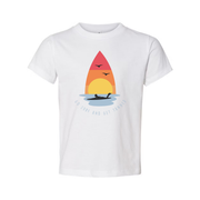 Unisex Surfing T Shirt With Sunset Surfboard Graphic And Ocean Sunrise Design Go Surf And Get Tanned Motif
