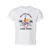 Unisex Surfing Graphic Tee With Surfboard Ride And Palm Trees On Beach Scene For Summer Vibes
