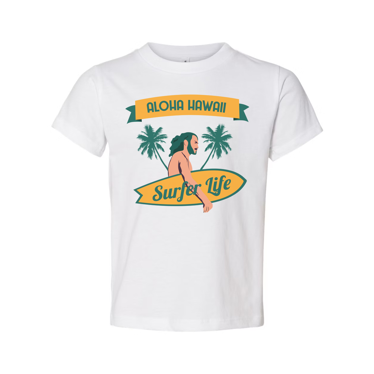 Aloha Hawaii Surfing Graphic Tee With Palm Trees And Surfer Life Banner Design For Beach Lovers