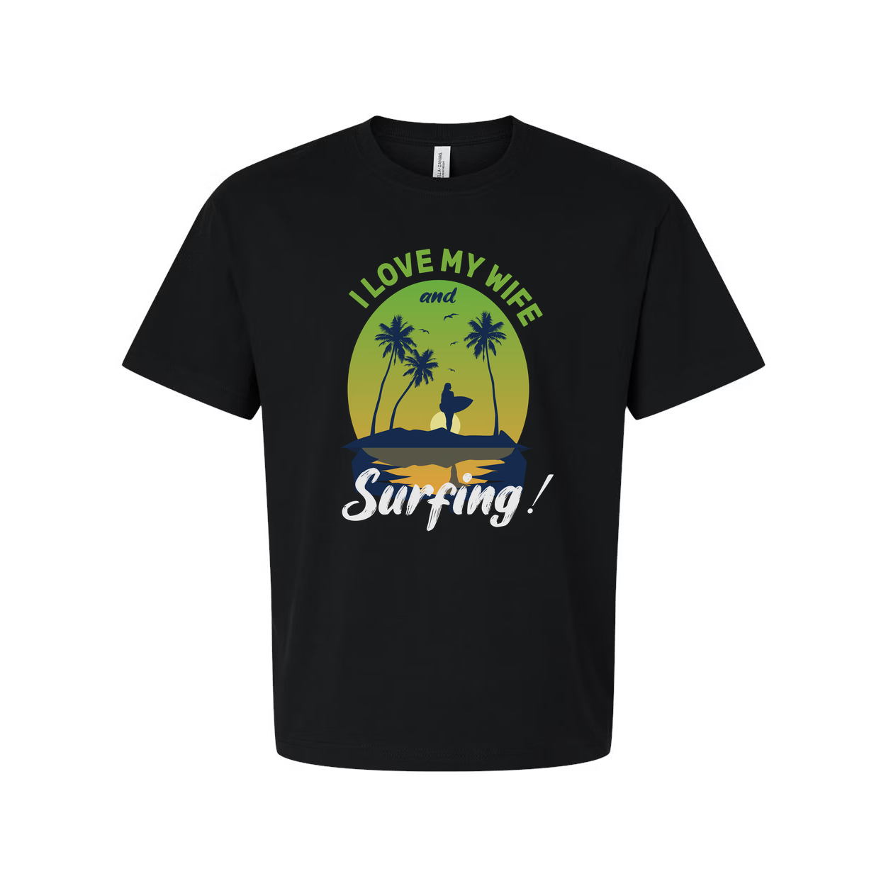 Unisex Surfing T-Shirt With Sunset Palm Trees And Surfer Silhouette Graphic Beach Scene Print