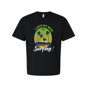 Unisex Surfing T-Shirt With Sunset Palm Trees And Surfer Silhouette Graphic Beach Scene Print