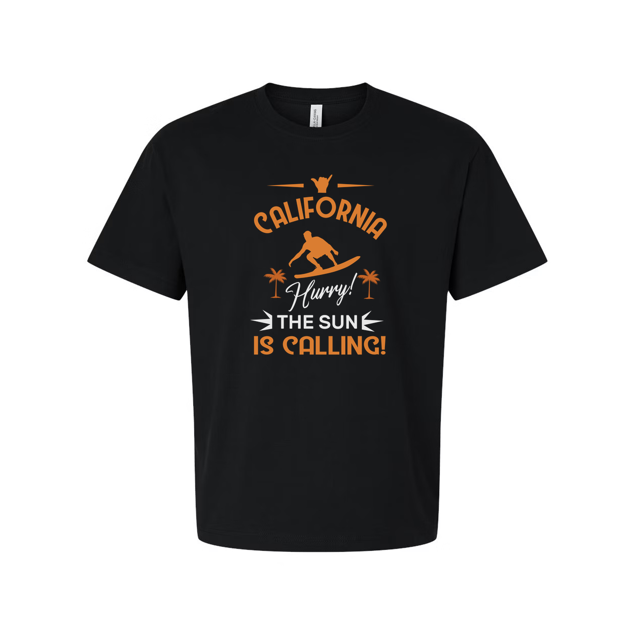 California Surfing Graphic Tee For Unisex Adults With Surfboard And Palm Design Print