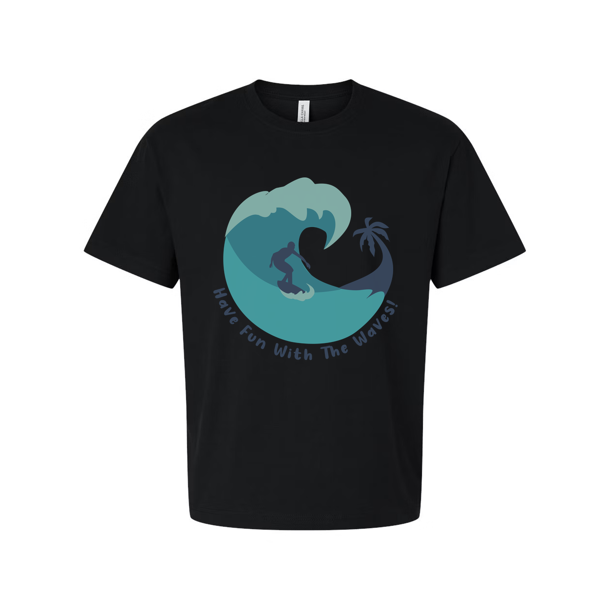 Unisex Surfing T Shirt With Wave Graphic And Palm Tree Silhouette Have Fun With The Waves