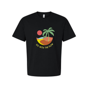 Go With The Flow Island Scene Graphic Tee For Unisex Surf And Beachwear Apparel Collection