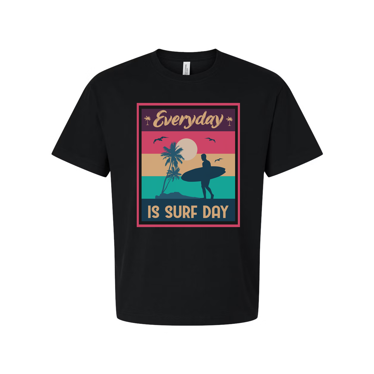 Everyday Is Surf Day Unisex Graphic Tee With Retro Sunset Beach Surfer Silhouette