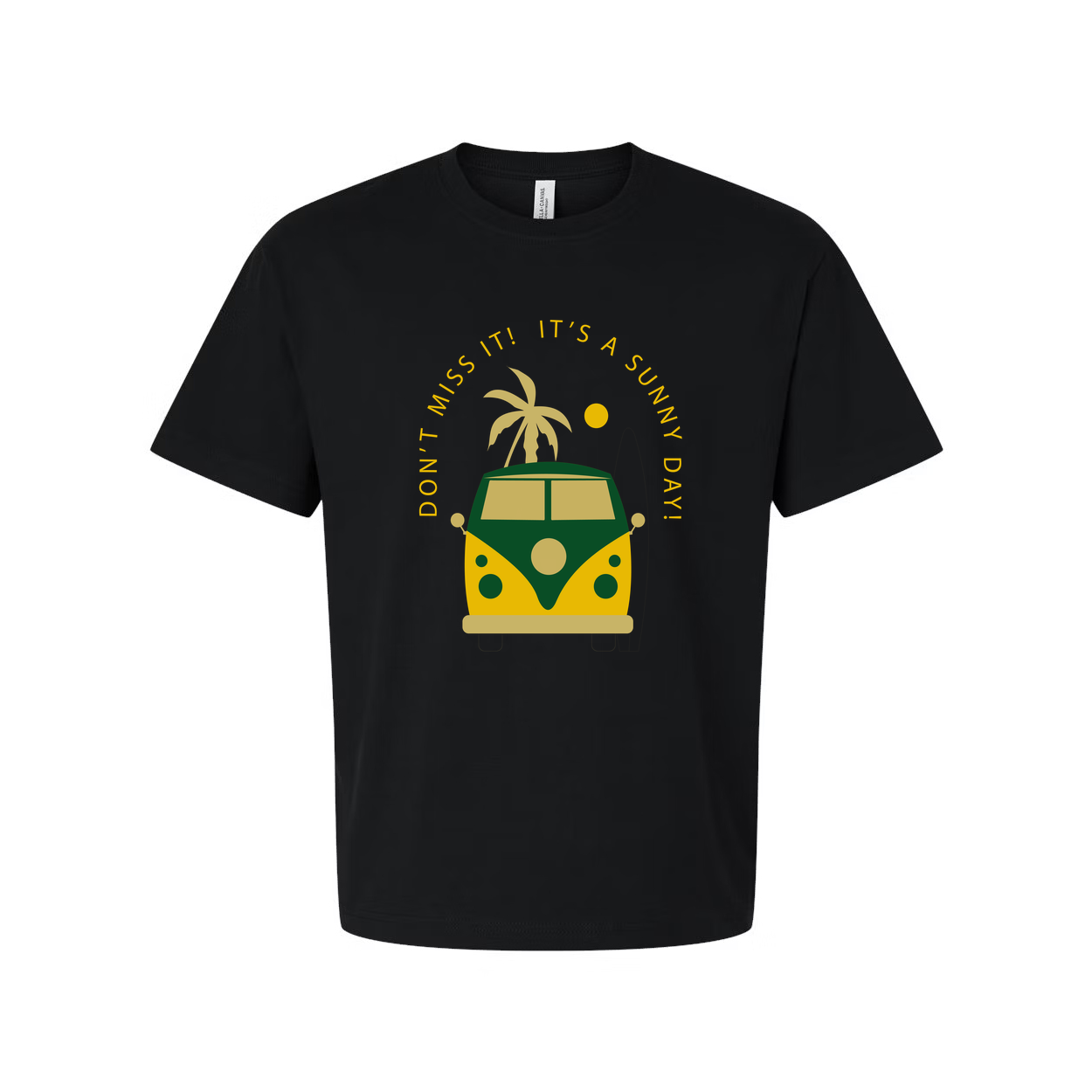 Unisex Surf Van Graphic T Shirt With Palm Trees Sunrise And Retro Beach Scene Design