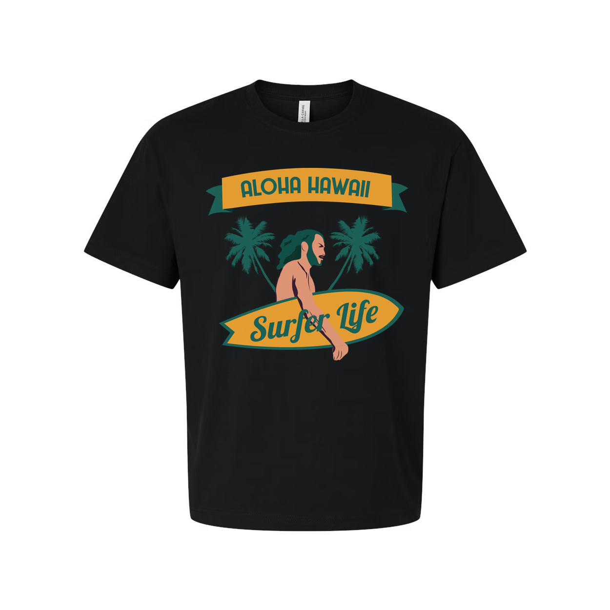 Aloha Hawaii Surfing Graphic Tee With Palm Trees And Surfer Life Banner Design For Beach Lovers