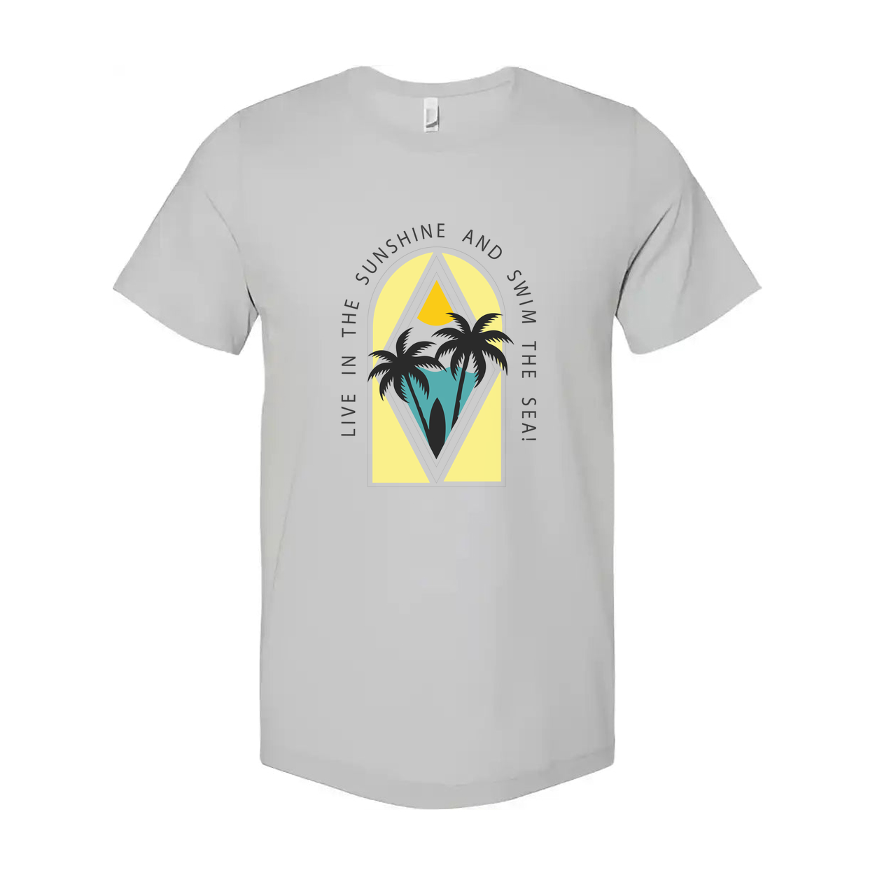 Surfing Graphic T Shirt For Men And Women With Palm Trees And Sunny Sea Scene Artwork