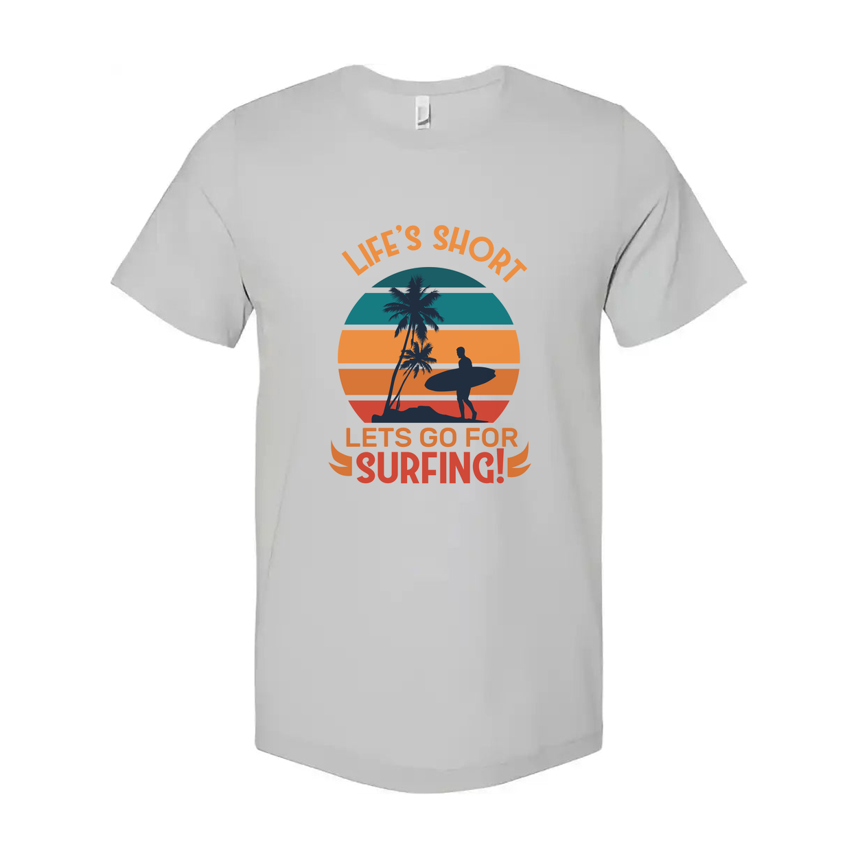 Surfing Theme Unisex T Shirt With Sunset Palm Tree Graphic Design For Beach Lovers