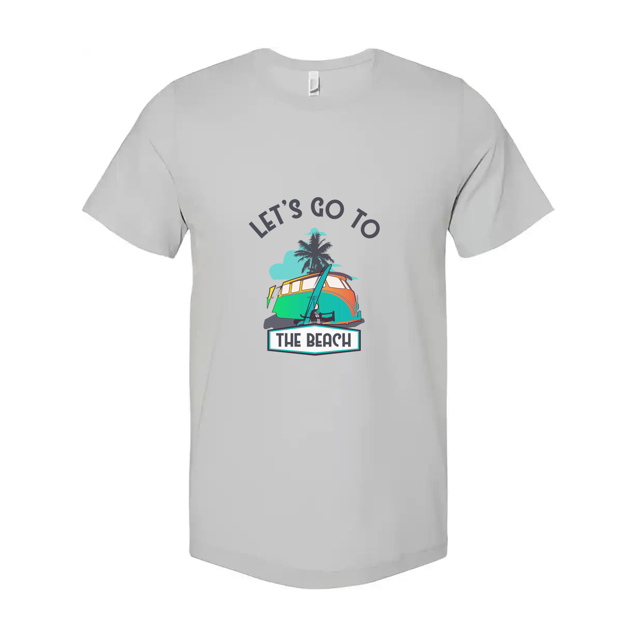 Let's Go To The Beach Surfing Graphic Tee With Palm Tree Sunset And Surfboard Artwork For Unisex
