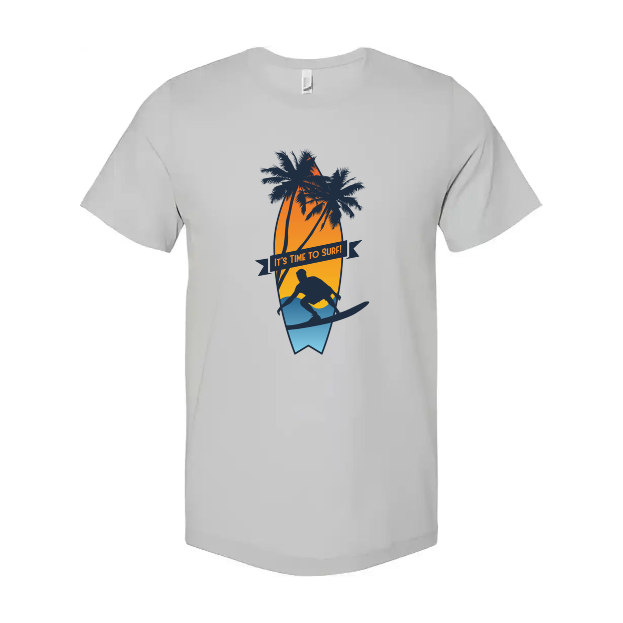 Unisex Surfing Graphic T Shirt With Palm Trees Sunset Surfboard Silhouette And Banner