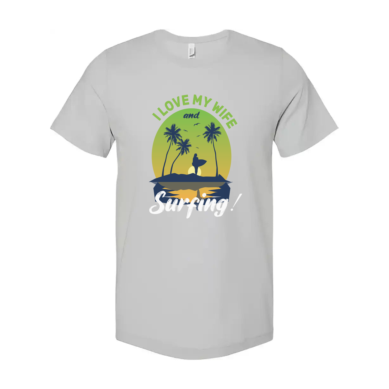 Unisex Surfing T-Shirt With Sunset Palm Trees And Surfer Silhouette Graphic Beach Scene Print