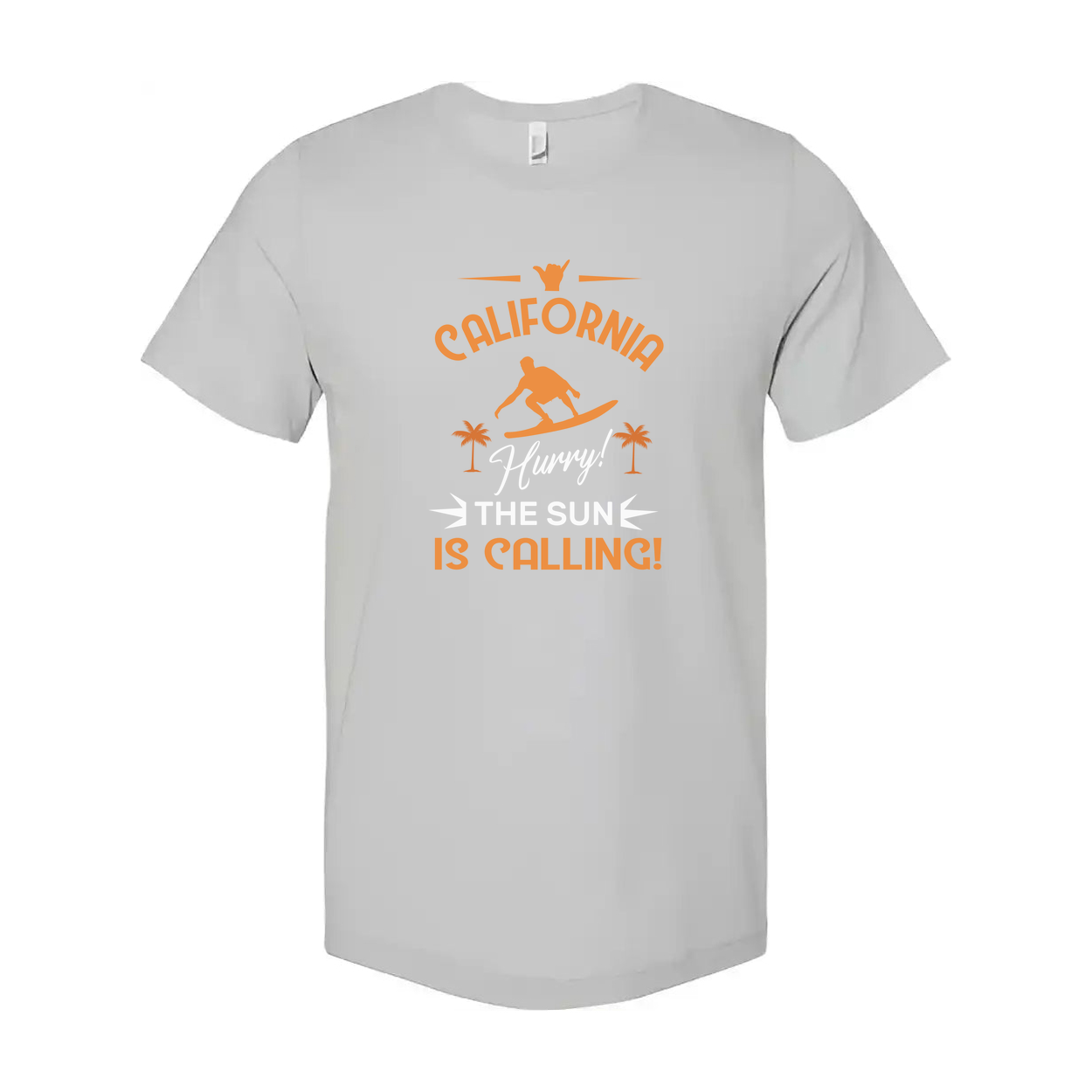 California Surfing Graphic Tee For Unisex Adults With Surfboard And Palm Design Print