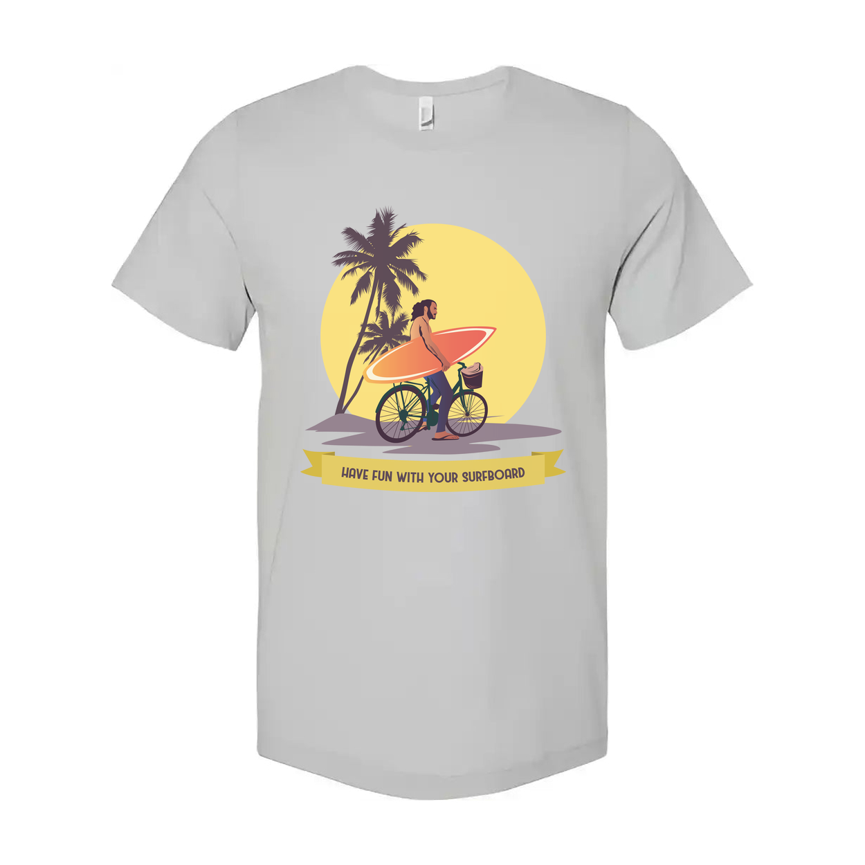 Unisex Surfing Graphic T Shirt With Palm Trees Sunset And Surfboard Illustration