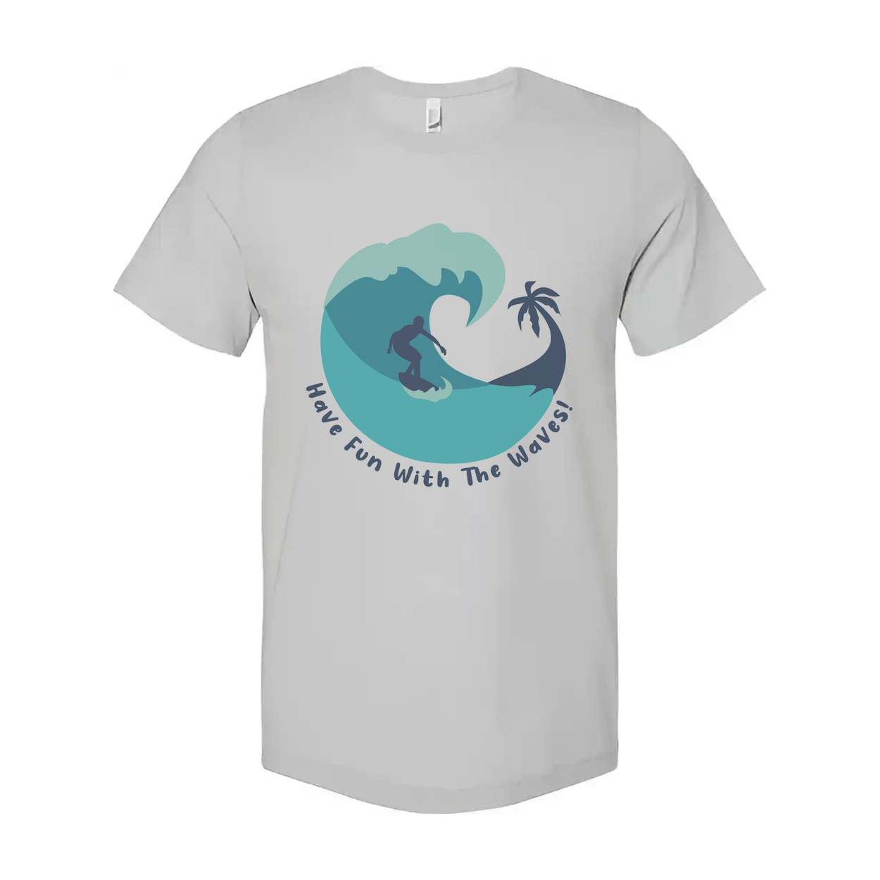Unisex Surfing T Shirt With Wave Graphic And Palm Tree Silhouette Have Fun With The Waves