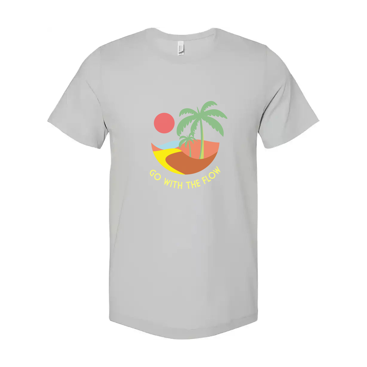 Go With The Flow Island Scene Graphic Tee For Unisex Surf And Beachwear Apparel Collection