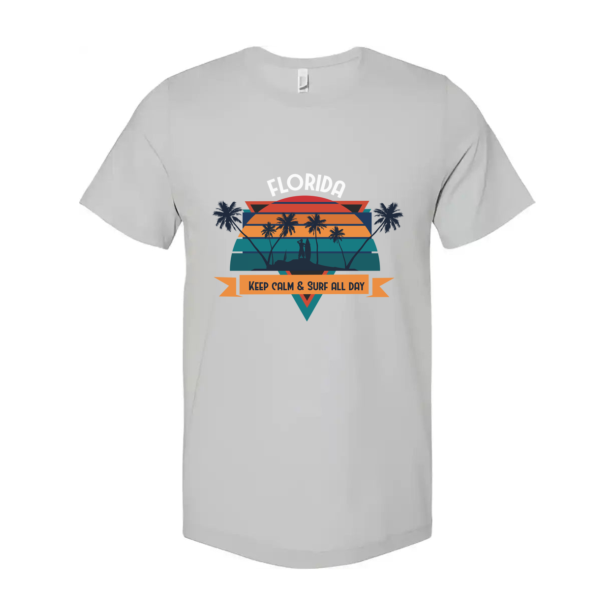Florida Sunset Surf Graphic Tee Featuring Palm Trees And Keep Calm And Surf All Day Unisex