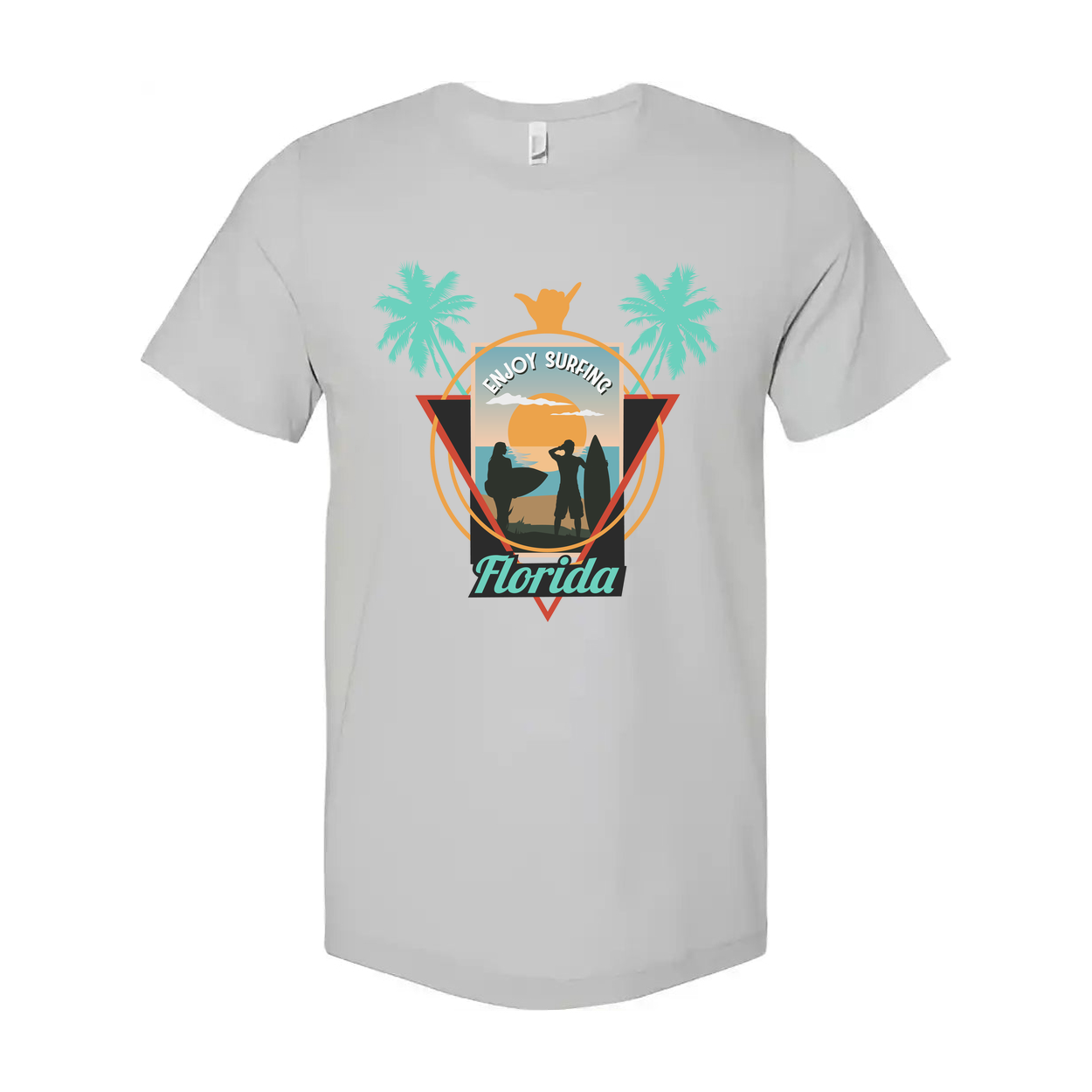 Florida Surfing Palm Tree Sunset Graphic Tee For Men And Women Unisex Beach Surf Shirt
