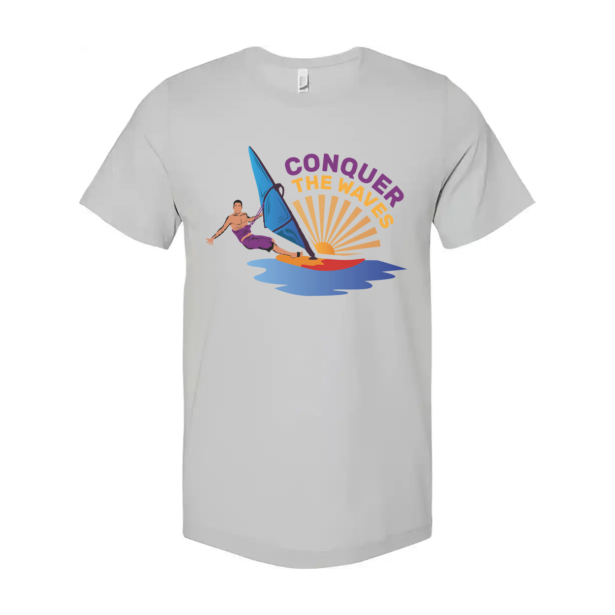 Unisex Windsurfing Graphic Tee Conquer The Waves Sunset Ocean Design For Beach And Surf Fans