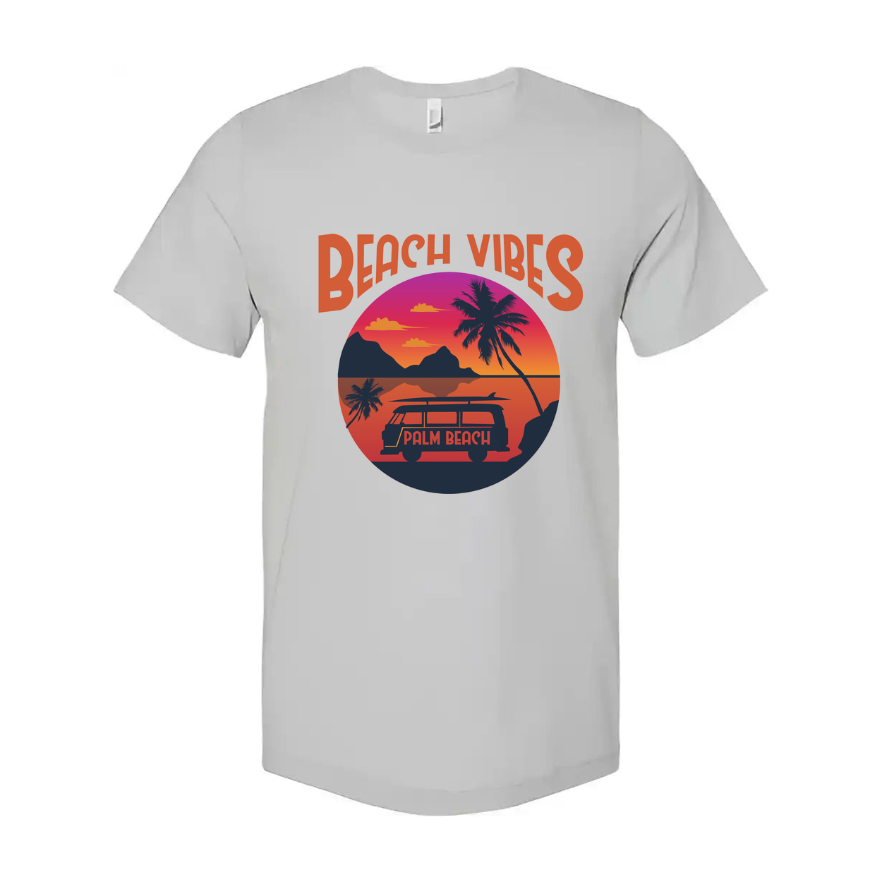 Beach Vibes Palm Beach Sunset Surfing Unisex Graphic Tee For Summer Beachwear And Casual Outdoor Wear