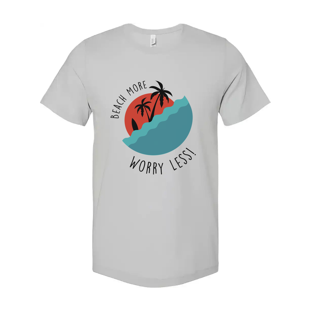 Unisex Beach Scene Graphic T Shirt With Palm Trees And Ocean Waves For Surf Lovers