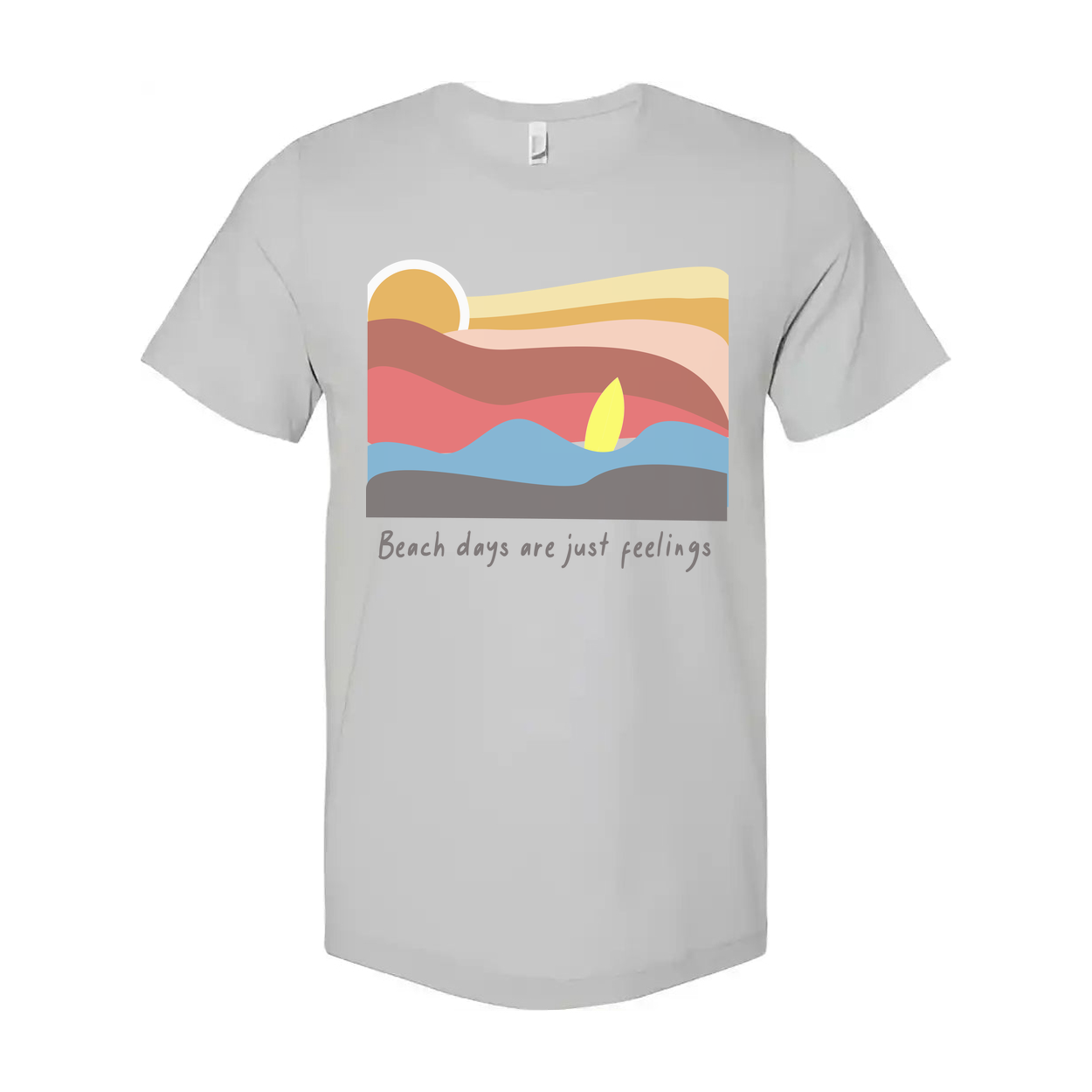 Surfing Themed Unisex Graphic Tee With Pastel Sunset Waves Artwork And Beach Vibes