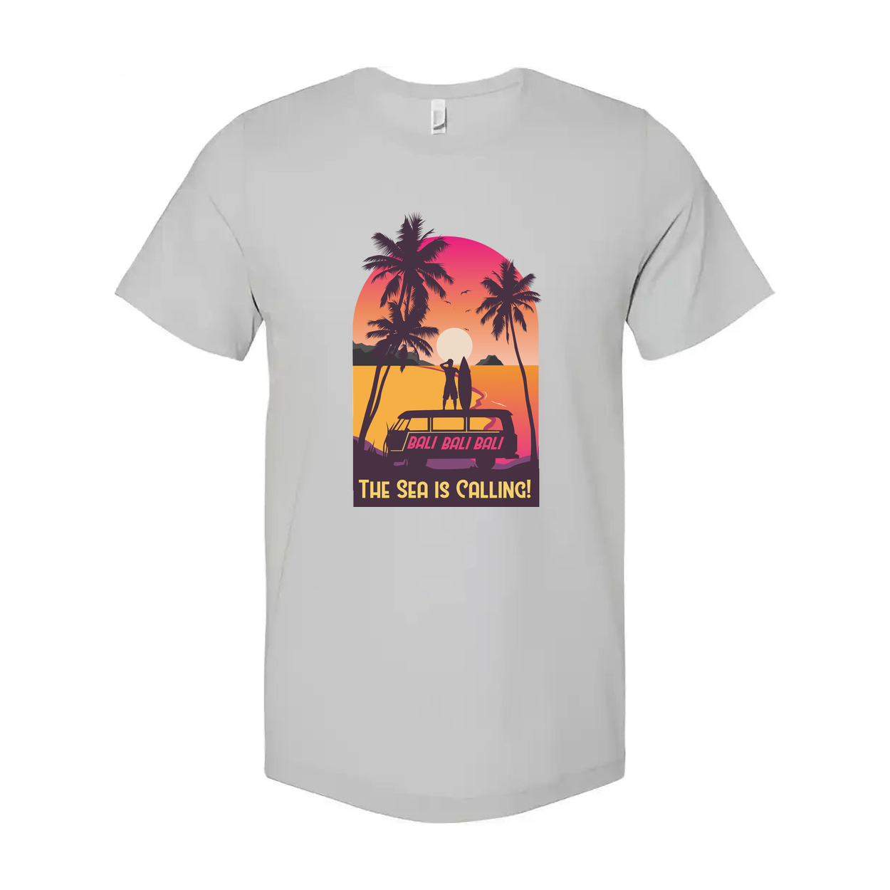 Sunset Surfing Graphic Tee With Palm Trees And The Sea Is Calling For Summer Vacation