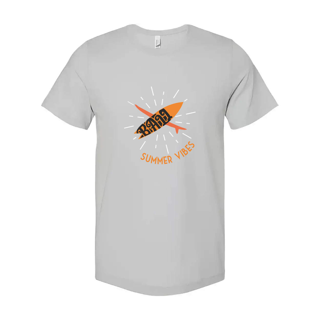Unisex Surfing Graphic T Shirt With Vibrant Orange Surfboard Design And Summer Vibes