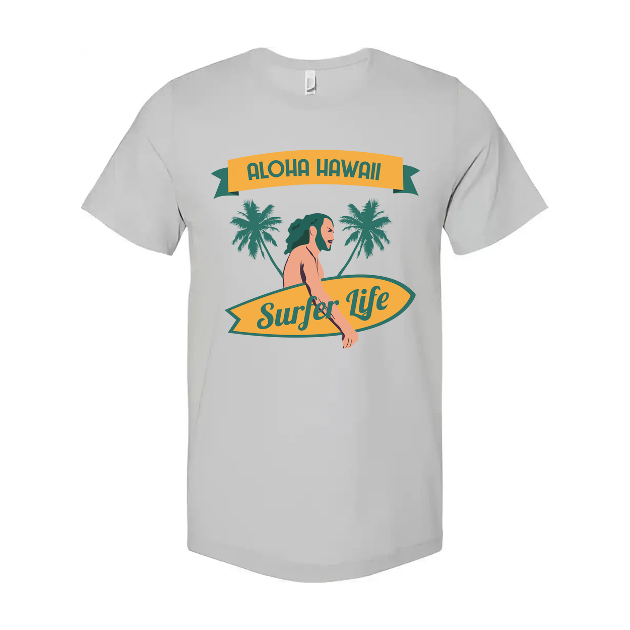 Aloha Hawaii Surfing Graphic Tee With Palm Trees And Surfer Life Banner Design For Beach Lovers