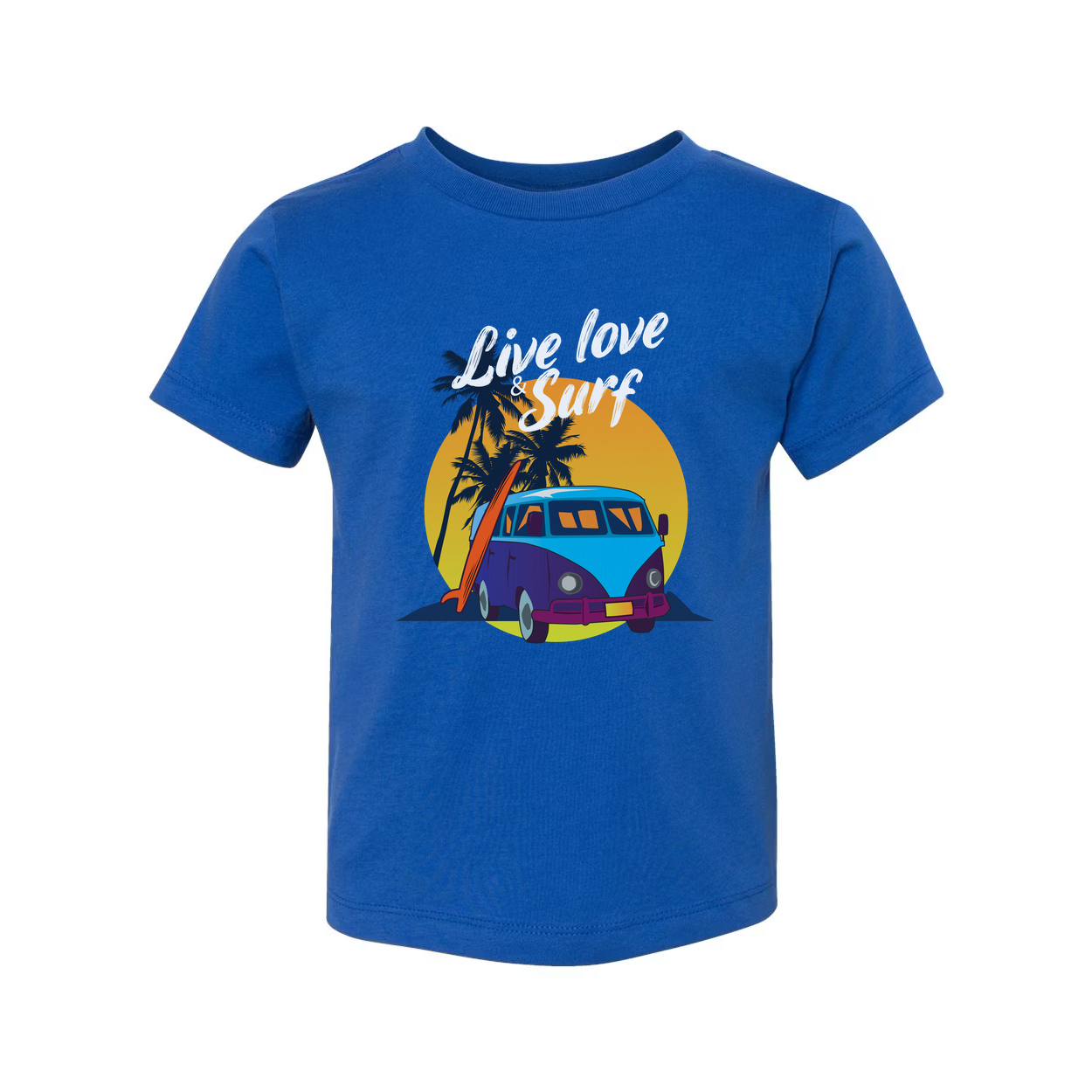 Unisex Surf Design T Shirt With Retro VW Van Palm Trees Sunset Background And Beach Vibe