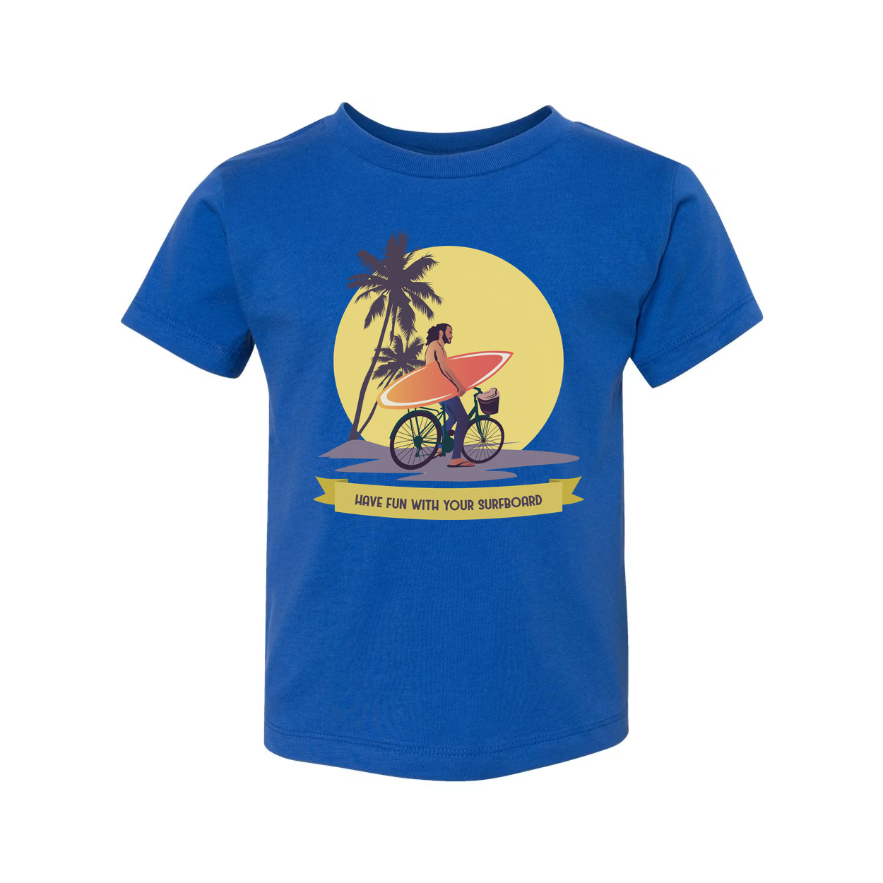 Unisex Surfing Graphic T Shirt With Palm Trees Sunset And Surfboard Illustration