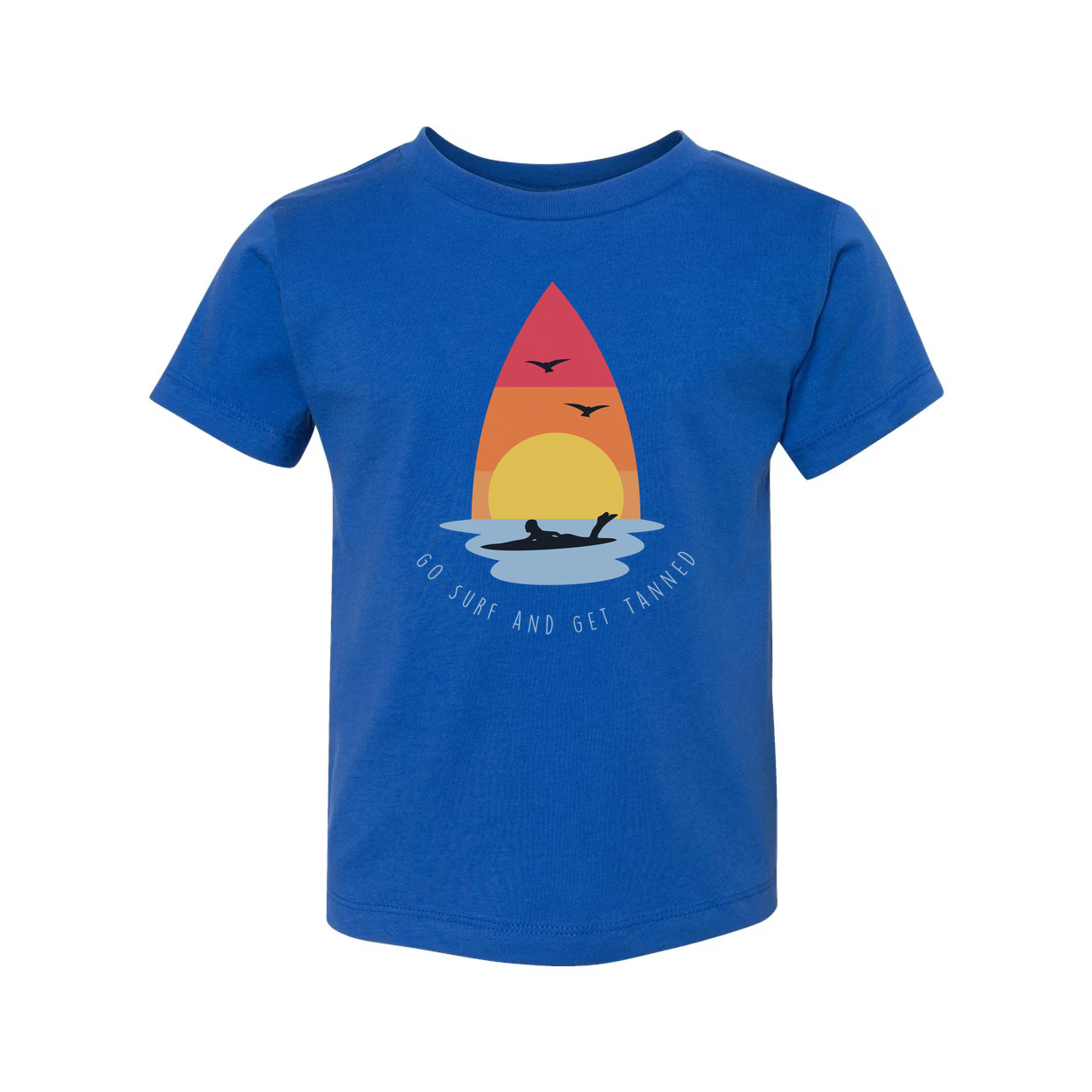 Unisex Surfing T Shirt With Sunset Surfboard Graphic And Ocean Sunrise Design Go Surf And Get Tanned Motif