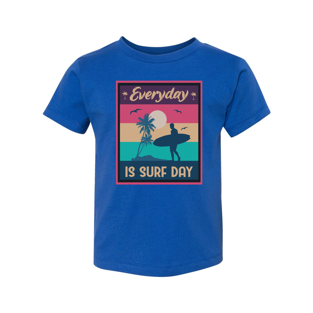Everyday Is Surf Day Unisex Graphic Tee With Retro Sunset Beach Surfer Silhouette