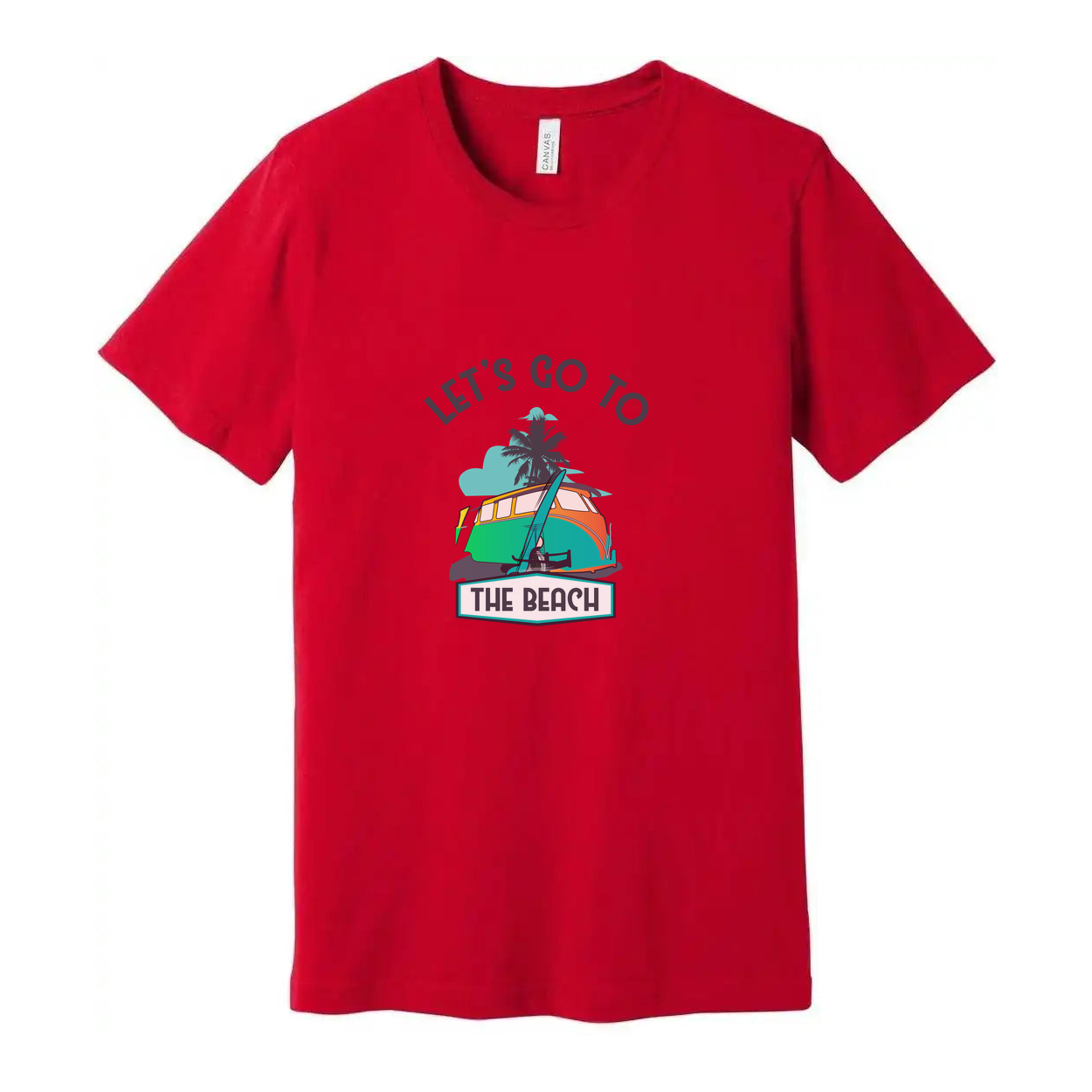 Let's Go To The Beach Surfing Graphic Tee With Palm Tree Sunset And Surfboard Artwork For Unisex