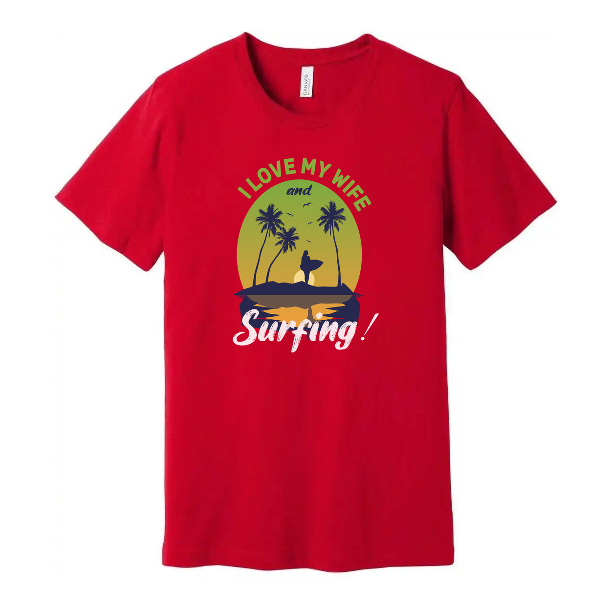 Unisex Surfing T-Shirt With Sunset Palm Trees And Surfer Silhouette Graphic Beach Scene Print
