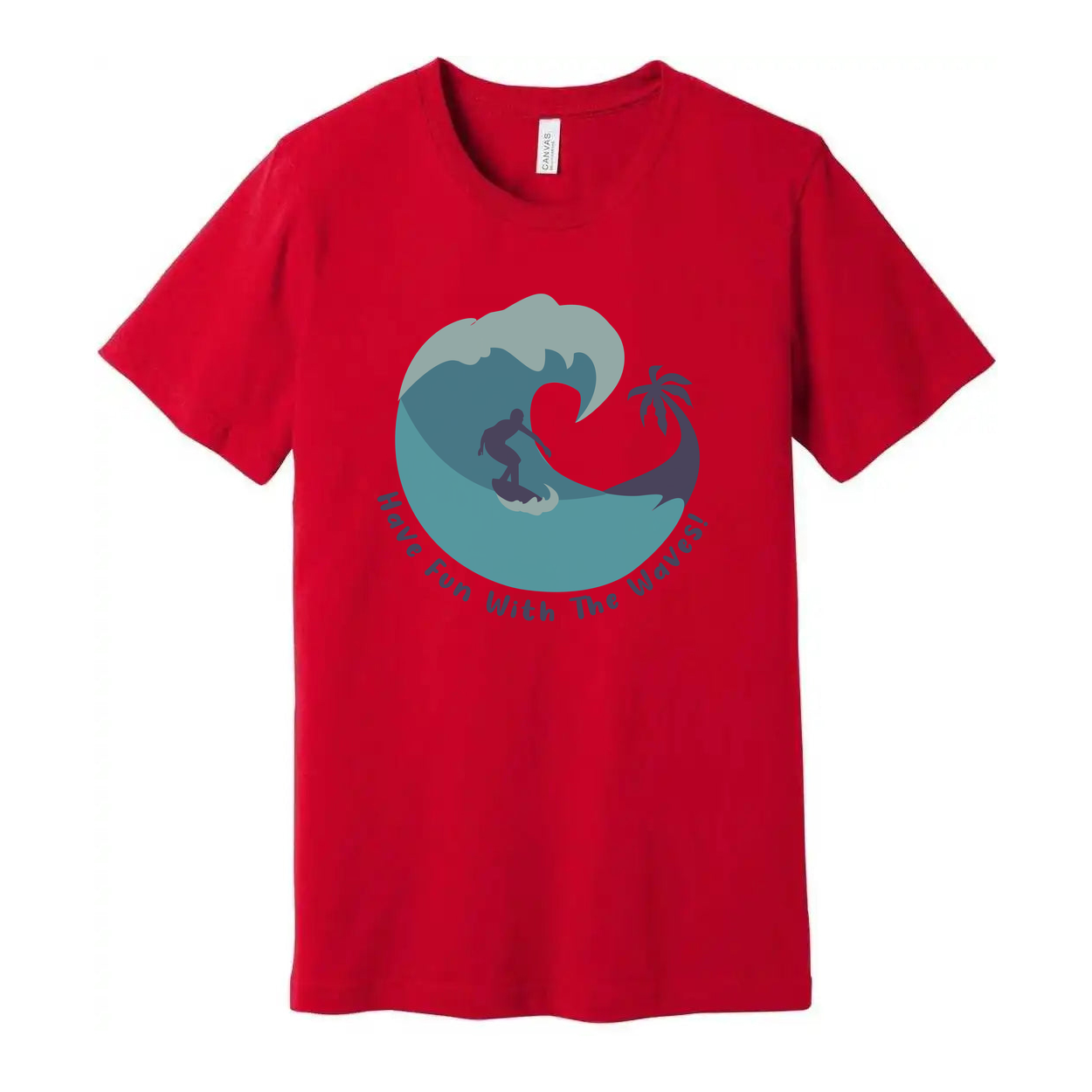 Unisex Surfing T Shirt With Wave Graphic And Palm Tree Silhouette Have Fun With The Waves